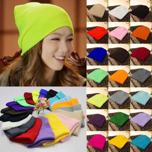 Mens Women Beanie Knit Ski Cap Hip-Hop Blank Color Winter Warm Unisex Wool Hat 22 Colors