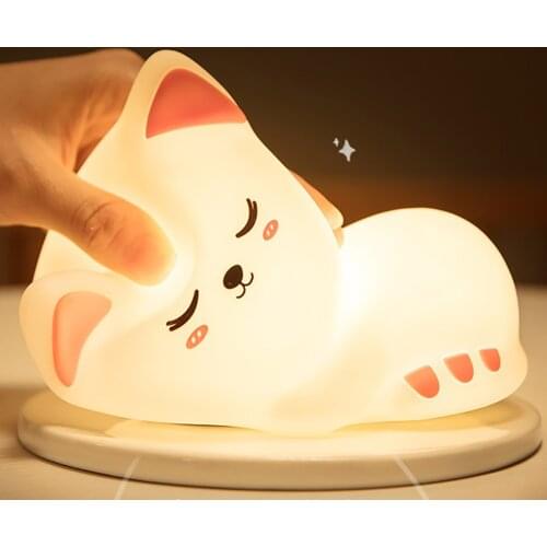 Soft Cat Silicone Childrens Night Lights USB Rechargeable Touch Sensor Bedroom Bedside Lamp For Kids Gift Colorful LED Lamp
