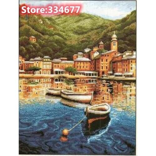 The bay Beautiful Scenery Sewing Kit Top Quality Embroidery Needlework 14CT Unprinted Art Cross Stitch Kits DIY Handmade Decor