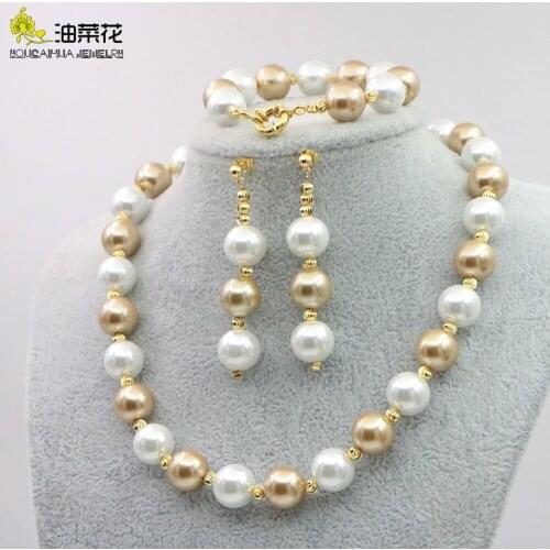 High Quality Elegant Big Pearl Necklace Bracelet Earring Set Woman Girl Fashion Glamour Wedding Christmas Gift Party Jewelry