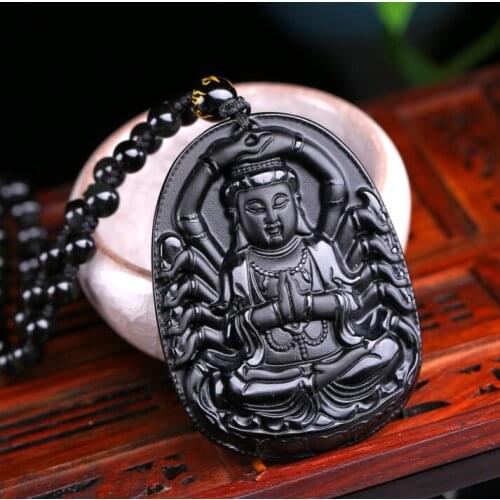 Charm pendant obsidian zodiac zodiac natal Buddha Thousand-hand Guanyin male evil spirit guardian god Bodhisattva natal female