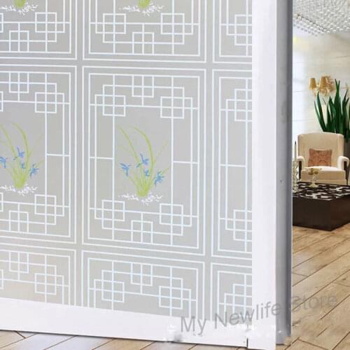 Orchid pane Retro Window Film Glass sticker Opaque balcony bathroom Waterproof Privacy PVC film Home Decor 45/60/90*200cm