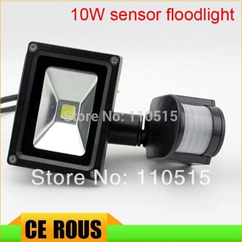 Black Color 10W PIR Passive Infrared Motion Sensor Flood Light AC 110-220V 900 Lumen waterproof park light free shipping
