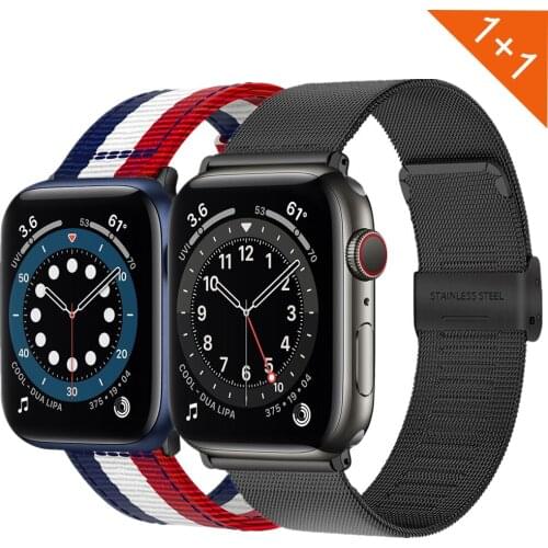 2set straps for apple watch 6 se band 44mm 40mm series 4 5 strap for iwatch 3 42mm 38mm correa mesh loop and nylon watchbands