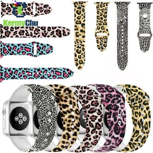 Leopard Printed Silicone Sports Band Loop for Apple Watch 44mm 40mm 38mm 42mm Bracelet Correa for Iwatch Series 5 4 3 2 1 Strap