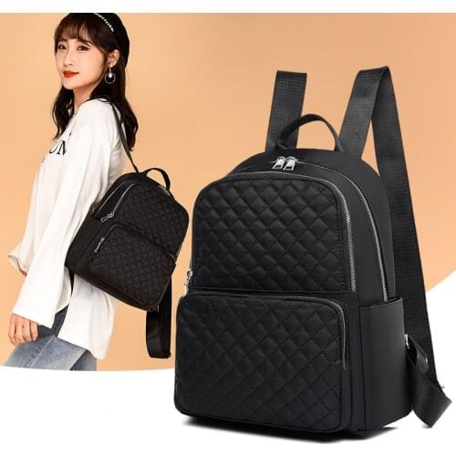 Womens Solid Color Rhombus Plaid Oxford Cloth Backpack Large Capacity Trendy Bagpack Simple Casual Style Travel Rucksack Sac