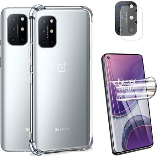 Capa,Silicone Cases For OnePlus 8T Case+Hydrogel Film One Plus 8 T 1+8t Screen Protector Película One Plus 8T Protective Cover