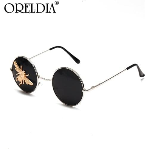 Retro Classic Round Sunglasses Male Brand Designer Little Bee Sunglasses Fashion Lady Metal Frame Black Lens Glasses Hot UV400