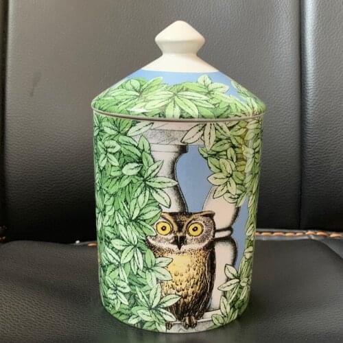 Owl Green Leaf Candle Holder Handmade Candles Jar Storage Bin Ceramic Crafts Home Decoration Candelabra Storage Box