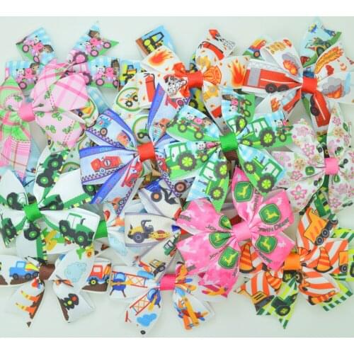 SUPWRF 1 PCS 10pcs mix 3.1" Inch Cartoon Car Bows Clips Girls hair bow Headware Kids Hair Accessories Ribbon bows T0929