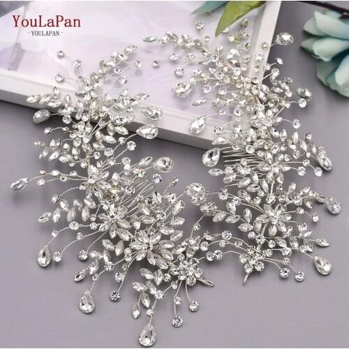 TOPQUEEN HP379 Silver Bridal Hair Accessories Wedding Hair Band Rhinestone Headpiece Women Barrette Side Clips For Bridesmaid
