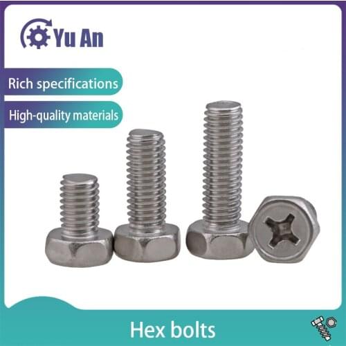 304 Stainless Steel Cross Groove Recess External Hexagon Bolt External Hexagon Head Screw GB29.2 M6M8 10Pcs