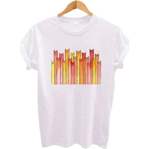 Long neck Cat Cute Colorful printed Women T- shirt White Tee Tops Short sleeve O-neck T Shirt Summer Simple Tshirt Mujer
