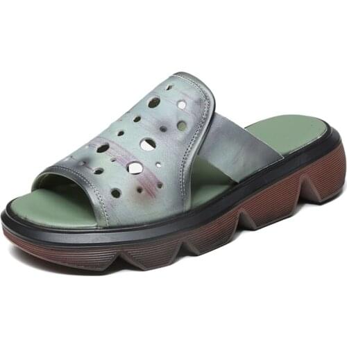 Fashion Mixed Colors Women Summer Slippers Thick Bottom Hollow Open Toe Slip on Wedges Platform Slippers Ladies Casual Slides