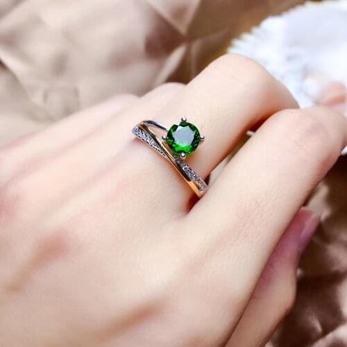 Attractive green diopside gemstone ring 925 silver jewelry women ring natural gem classic green color round gem birthday gift