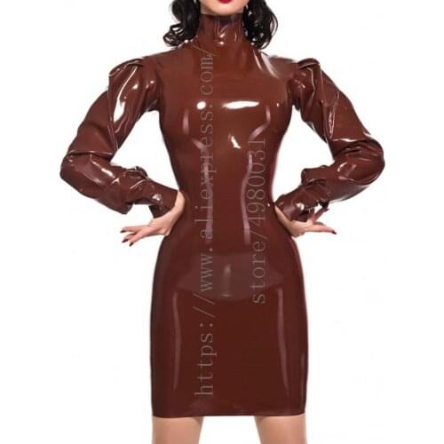 Womens sexy tight latex dress bondage with long sleeve design made of 0.4mm thickness natural latex