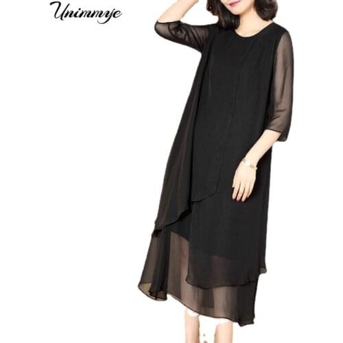 2020 New Summer Middle Aaged Women Flower Print Chiffon Loose Sexy Midi Dress Female Short Sleeve Causal Dresses Vestitos W154