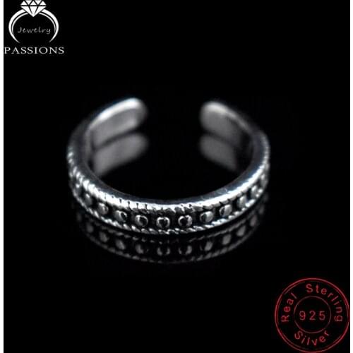LYNNE Jewelry Wholesale Women Antique 925 Sterling Silver Rings Round Dot Design Resizable Vintage Ring Girl Fashion Trend Gift