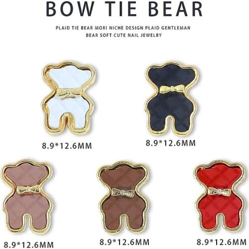 1Pcs Japanese Bow Tie Bear Nail Art Decoration Accessories Golden 3D Metal Pattern Nail Art Decoration Gummy Bear Nail Art