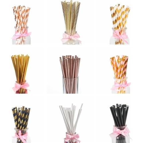 25pcs/set Drinking Paper Straws Gold Silver Straw Its A Boy Girl Pink Blue Baby Shower Decoration Gift Party Event Supplies