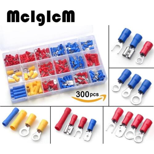 300pcs Insulated Wire Crimp Terminal Kit Electrical Terminator Spade Butt Connector Red Yellow Blue Assorted terminals Set