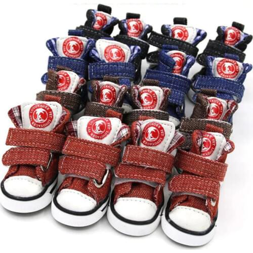 4PCS/lot Pet Dog Shoes Summer Breathable Canvas Sneakers For Small Dog Chihuahua Anti-Slip Casual Sport Boots Warm Shoes