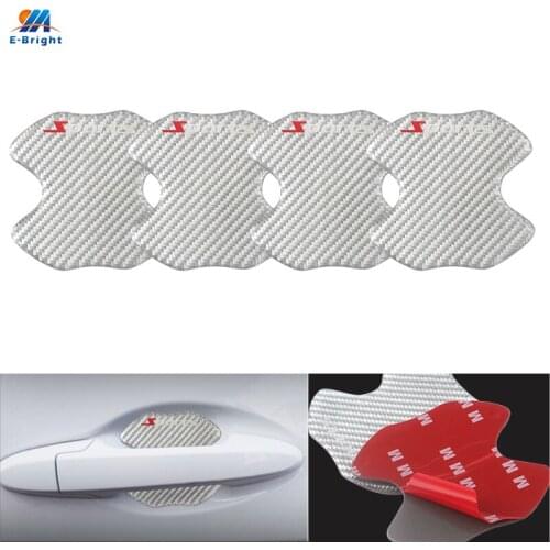 YMEBBRIGHT 4PCS Car Door Bowl Handle Stickers Carbon Fiber 3M Anti-scratch Reflective Strip Warning Tape Exterior Accessories
