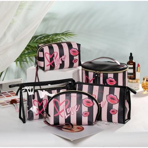 5Pcs/set PU Leather Women Cosmetic Bag Multifunction Travel Toiletry Storage Organizer Handbag Waterproof Female Makeup Cases