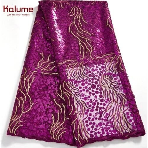 Kalume African Sequins Lace Fabric High Quality Nigerian Tulle Lace Fabric 2021 5 Yards For Sew Cloth Diy Dress Wedding H2571