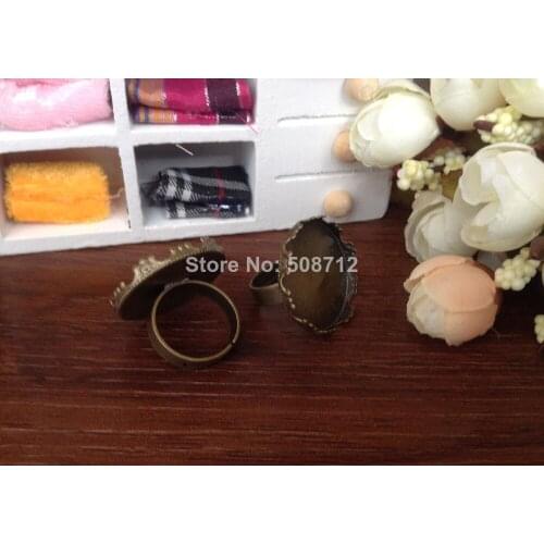 Free ship!!100piece 20mm Bronze Color Ring base with round crown edged cabochon mountings