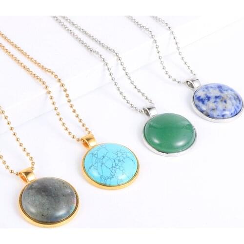 Bohemia Natural Gem Stone Round Pendant Necklace Men Women Tiger Eye Lapis Lazuli Gold Choker Clavicle Chain Fashion Jewelry