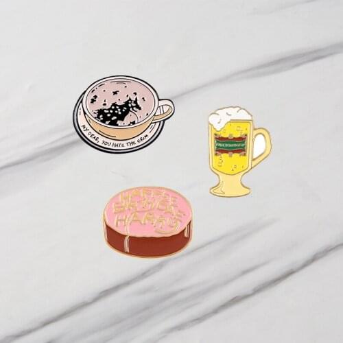 Cake Coffee Combination Brooch Pins Childlike Button Badge Buckle Denim Clothes Bag Pin Jewelry Gift For FriendsKids