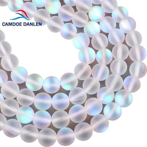 CAMDOE DANLEN White Frost Moonstone Gem Stone Round Beads 6 8 10 12MM Fit Diy DIY Chrams Necklace Bracelets For Jewelry Making