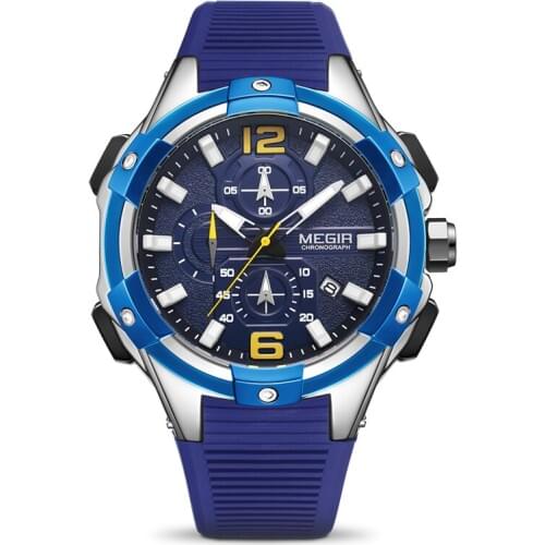 MEGIR Top Brand Men Silicone Sports Watches 2020 New Fashion Army Watch Man Chronograph Quartz Wristwatch Relogio Masculino Blue