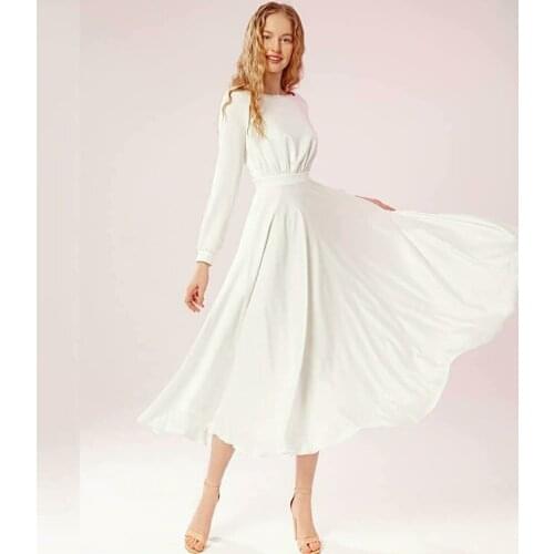 Elegant Short O-Neck Wedding Dresses A-Line V-Back Ivory Tea Length Robes De Mariée Bridal Gown For Women