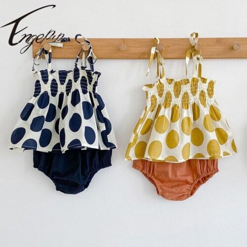 Engepapa Summer Newborn Baby Girls Clothing Sets Cotton Dot Suspender Tops+Bread Pants Toddler Baby Girls Clothes Suit