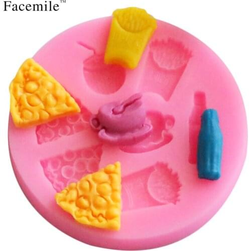 Facemile DIY Pizza Cola Coffee French Fries Fondant Gift Decorating Tools Silicone Mold Baking Tools Cakes Cooking Tools 50-195