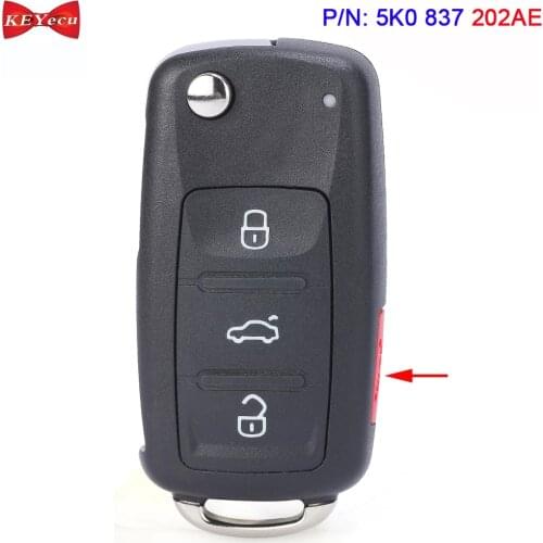 KEYECU for Volkswagen Beetle EOS Golf GTI Jetta Passat Tiguan Remote Key Fob 5K0837202AE 5K0 837 202AE NBG010180T ID48 Chip