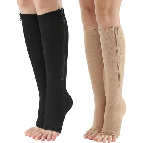 Zip-Up Crew Compression Socks Leg Support Knee High Socks Firm Pressure Circulation Orthopedic Support Stockings Open Toe