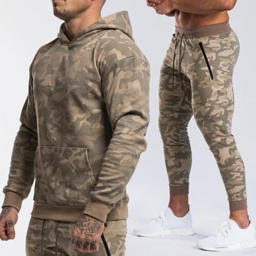 2 Pieces Tracksuit Mens Military Hoodie Sets Camouflage Muscle Man Autumn Winter Tactical Sweat Top and Jacket Pants