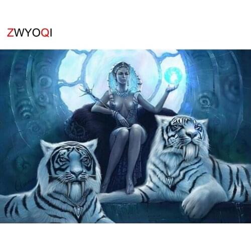 Full Square Diamond mosaic Tiger woman 5D DIY Diamond embroidery Tiger woman Full Round Diamond painting Cross stitch Tiger