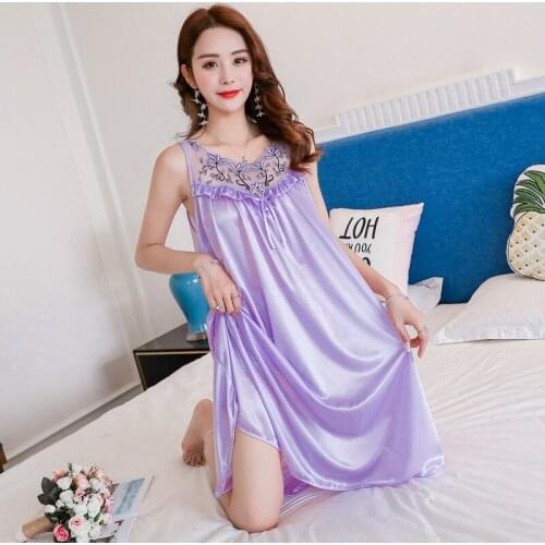 Summer Sexy Satin Nightwear Solid Women Nightdress Silk Strap Sleepwear Women Satin Women Nightgown Plus Size Home Dress M-4XL