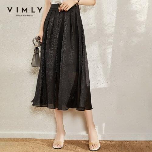 VIMLY Summer Women Skirt Vintage Black Skirts 2021 Elegant Office Lady High Waist Skirt Women Faldas Female Bottoms F8120