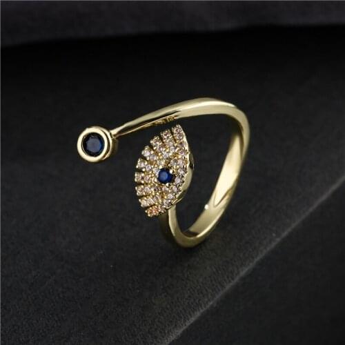 2021 Hot Sale Lucky Jewelry Classic Design Evil Eye Open Ring For Women Girl Gold Color Party Ring Jewelry Accessories