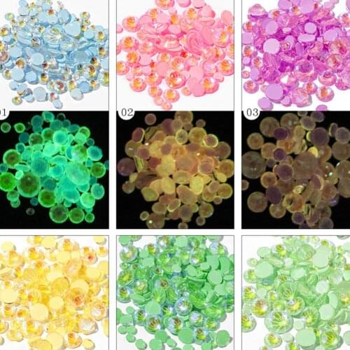 Hot 6 Colors DIY 3D Glitter Round Flat Rhinestone Luminous Jewelry Manicure Decor