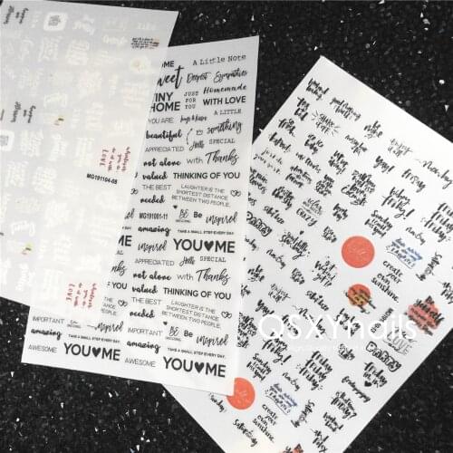 MG series 50pcs Black White Letter Design Super Thin Nail Art Adhesive Sticker Decal for Nail Art Decoration