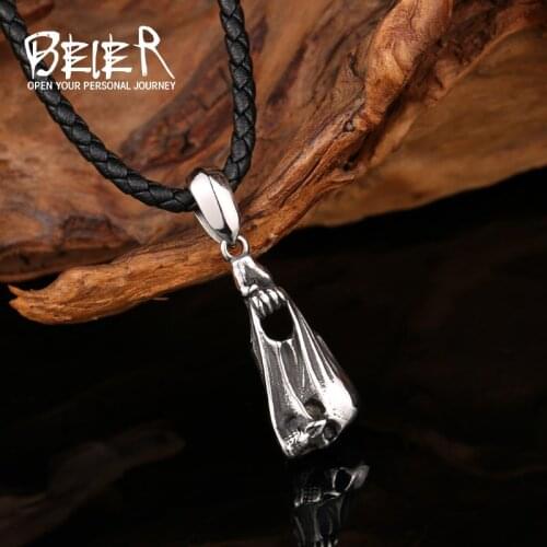 Beier Fashion Vintage Women Men Skeleton Hand Bone Stainless Steel Pendant Chain Necklace Jewelry LLLHP179P