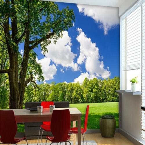 Custom mural 3D dimensional mural pastoral landscape green grass wallpaper green wood wallpaper living room wallpaper mural