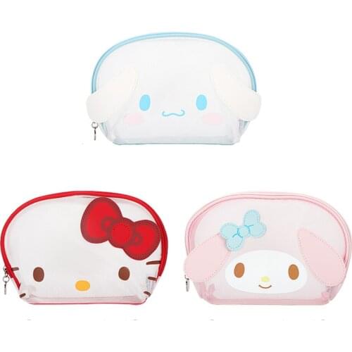 New Kawaii Anime Cat Rabbit Dog Girls Kids Woman Transparent Net yarn Make up Storage Cosmetic Bags Cases For Children