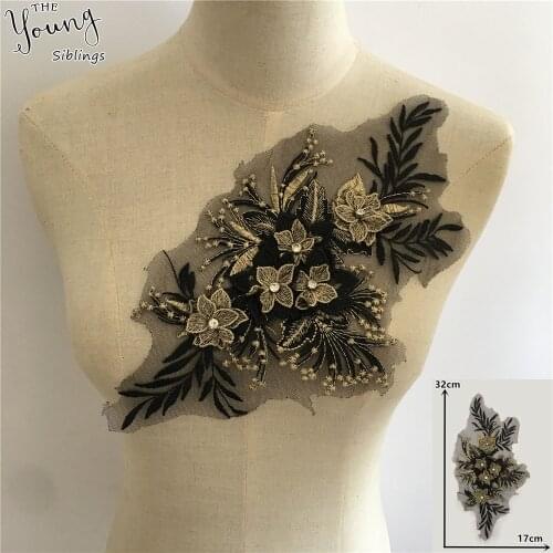 New arrive 3D flower Embroidery Applique Lace collar Rhinestone DIY Trim Sewing Neckline Fabric Clothing Accessories YL1765